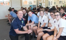 Alan Tongue visiting the students at Sacred Heart Central School, Cootamundra