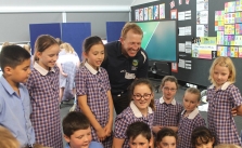 Alan Tongue visiting the students at Sacred Heart Central School, Cootamundra