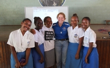 Youth Minister Hannah McMahon with some friends she made in the Solomon Islands