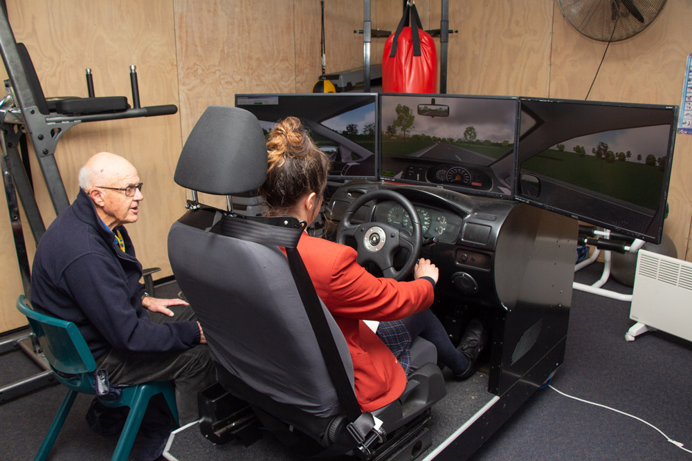 Frank  Lincoln and Renee Mitchell taing part in Driver Training at Lumen Christi Catholic College.